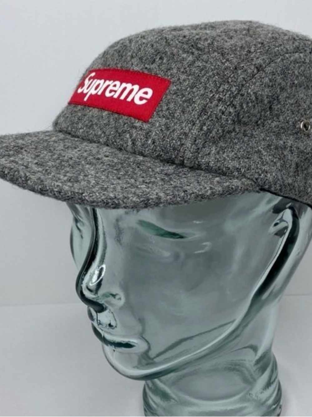 Supreme Gray Wool Camp Cap with Red Box Logo
